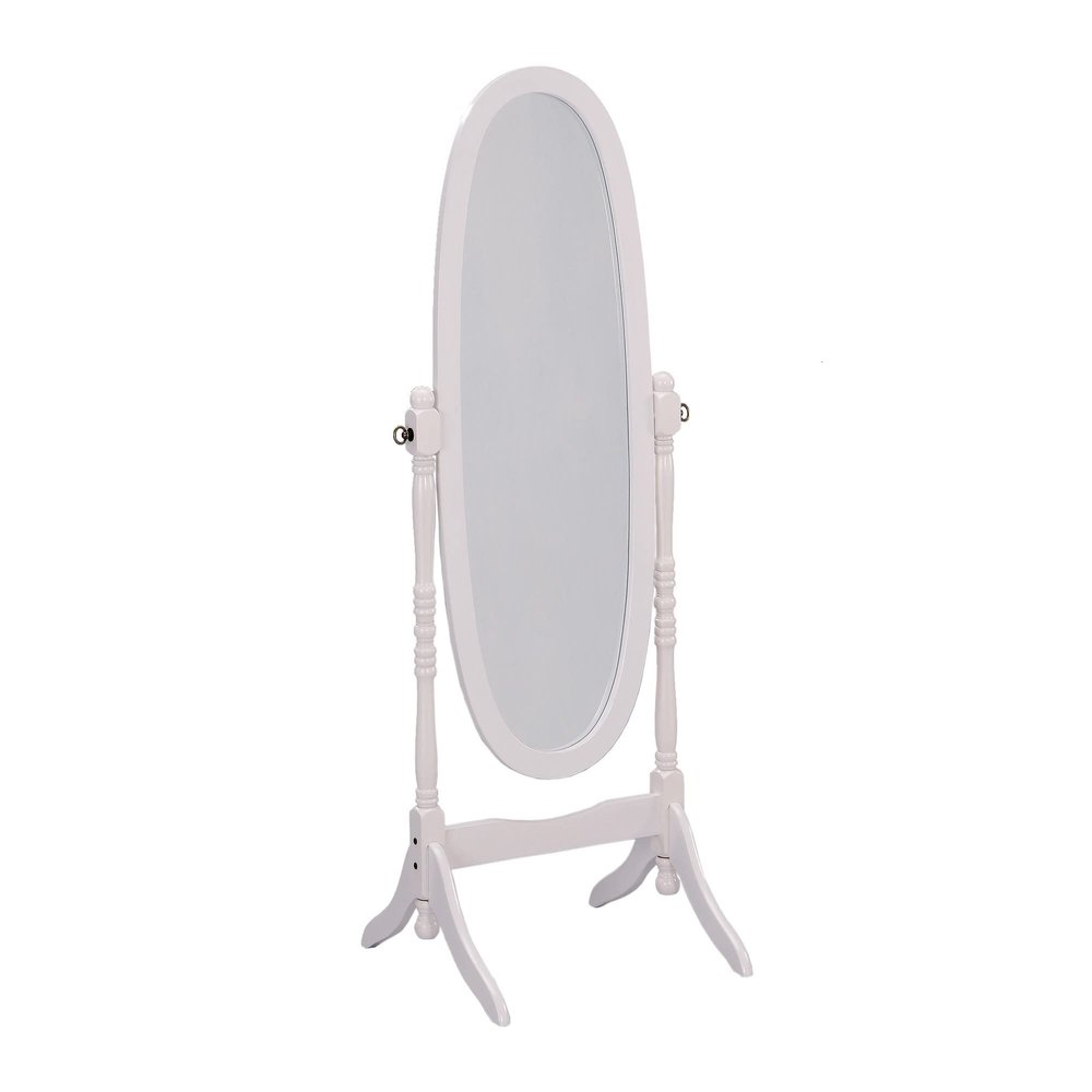 HomeRoots Wood Classic White Finish Cheval Standing Oval Mirror