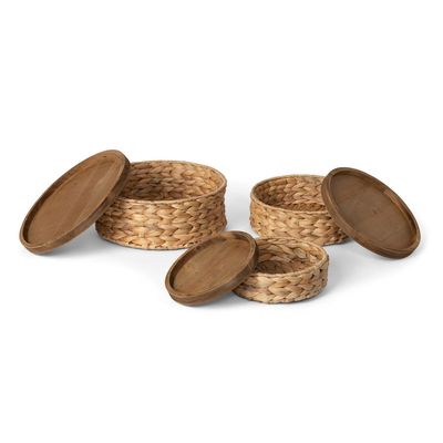 Hyacinth Wood Lid Storage Basket Set by Park Hill Collection