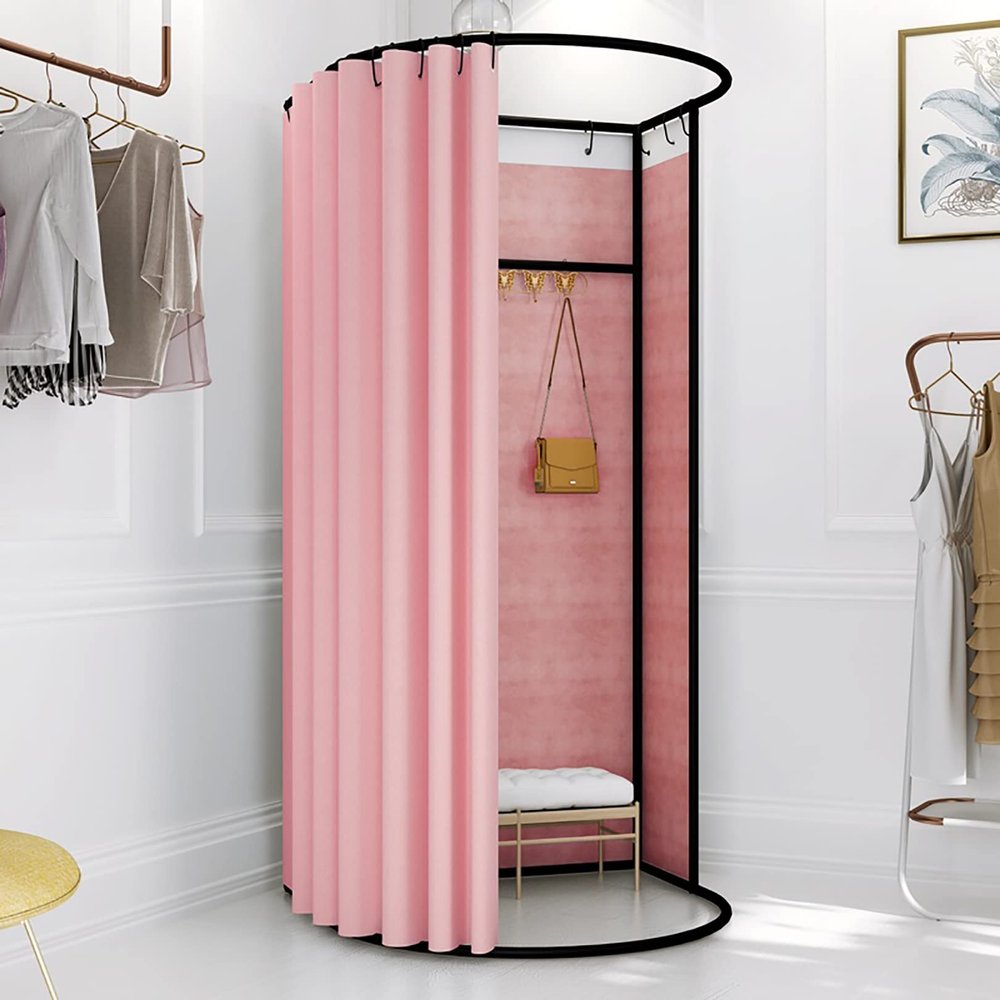 Don't Look At Me-Clothing Store Fitting Room With Shading Curtain,Portable Changing Room Divider - Black Frame, Portable Temporary Mobile Privacy Protection Dressing Room,Easy To Install ( Color : W )