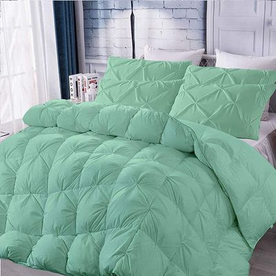 100% Soft Cotton Baffle Box Pinch Pleated 5 PC Comforter Set, Palatial King -Aqua Winter Warm Feather Duvet Insert Ultra Soft Breathable 500 GSM Fill Power Lightweight Comforter with 4 Shams