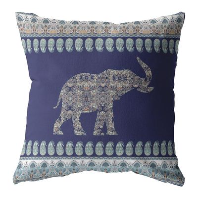 HomeRoots 18 Navy Ornate Elephant Suede Throw Pillow