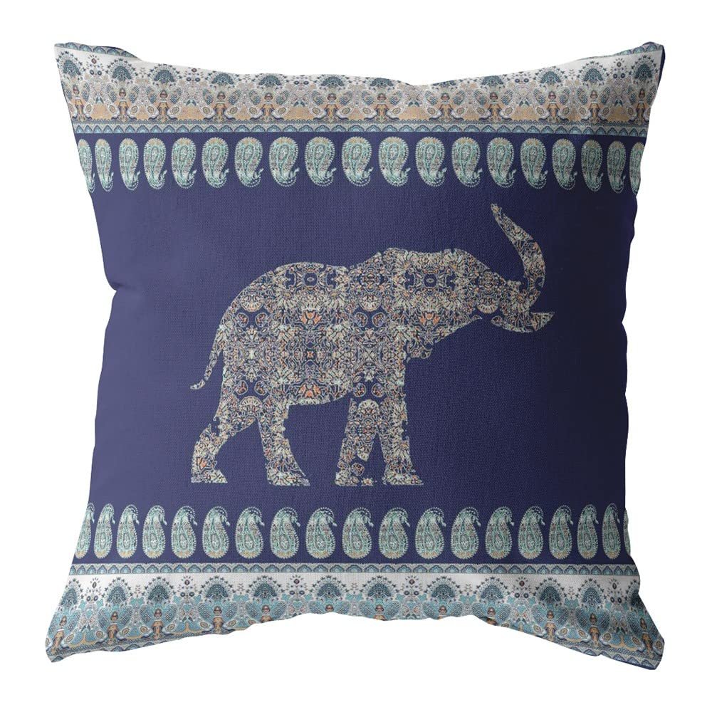 HomeRoots 18 Navy Ornate Elephant Suede Throw Pillow