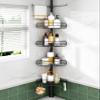 ALLZONE Corner Shower Caddy Tension Pole, 4-Tier Adjustable Shelves, Rustproof Bathroom Shower Organizer Corner for Inside Shower Storage, Tension Mounted, 39 to 115 Inch Height, Black view 1