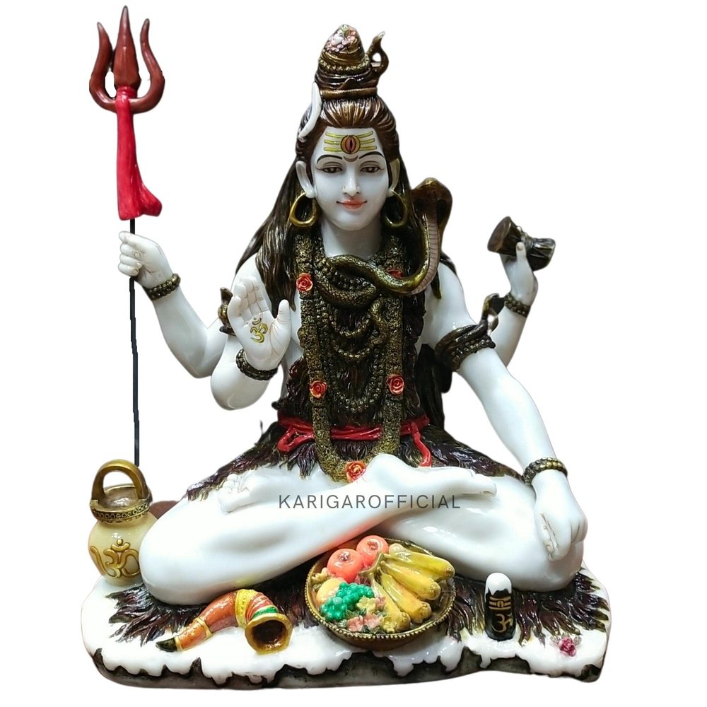 Shiva Statue, Large 21 inches Shiv Murti, Hindu Yogi God Mahadev Idol, Big Marble Shankar Sculpture, Bholenath Figurine, Supreme Lord of meditation, Living Room Temple Pooja Housewarming Gifts