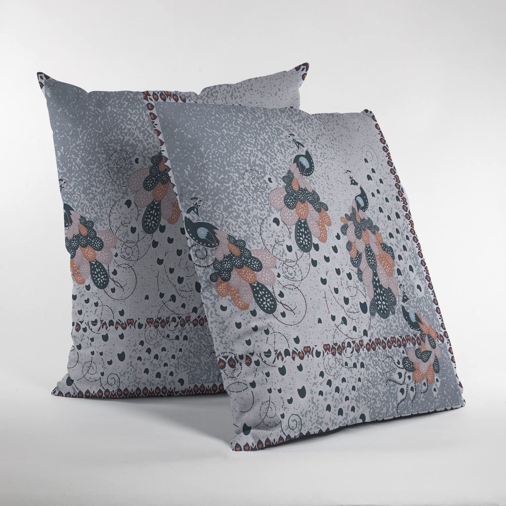 HomeRoots Gray On White 20 Gray Black Boho Bird Suede Throw Pillow