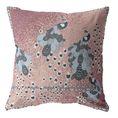 HomeRoots Blue On Muted Magenta Broadcloth 18 Dusty Pink Boho Bird Indoor Outdoor Throw Pillow