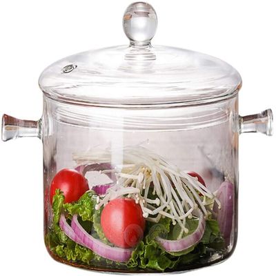 1500ml High Borosilicate Glass Cooker, Heated Clear Stockpot With Double Handle And Lid For Cooking Pasta, Soup, Milk, Desserts And Baby Food
