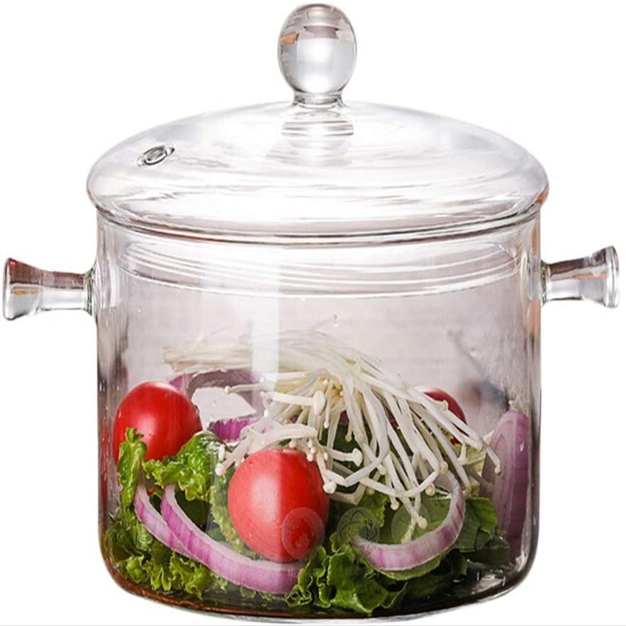 1500ml High Borosilicate Glass Cooker, Heated Clear Stockpot With Double Handle And Lid For Cooking Pasta, Soup, Milk, Desserts And Baby Food