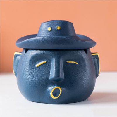 AETVRNI Modern Mini Trash Can, Waste Basket for Desktop,Ceramics Material, Easy to Clean,for Outdoors on The Balcony, Odour-Proof, Closed, It is Also Suitable As A Beautiful Table Decoration,Blue