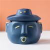 AETVRNI Modern Mini Trash Can, Waste Basket for Desktop,Ceramics Material, Easy to Clean,for Outdoors on The Balcony, Odour-Proof, Closed, It is Also Suitable As A Beautiful Table Decoration,Blue view 1