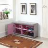 HomeRoots Wood, Polyurethane Foam: 97%, Polyester Fabric: 3% Light Gray and Pink Tufted Shoe Storage Bench view 3