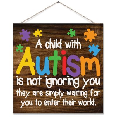 A Child With Autism Is Not Ignoring You Wood Sign Autism Awareness Sign Puzzle Piece Autistic Support Rustic Plaque Home Decorative Wooden Sign Wall Art Decor For Living Room Kitchen Birthday Gift