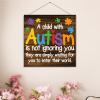 A Child With Autism Is Not Ignoring You Wood Sign Autism Awareness Sign Puzzle Piece Autistic Support Rustic Plaque Home Decorative Wooden Sign Wall Art Decor For Living Room Kitchen Birthday Gift view 4