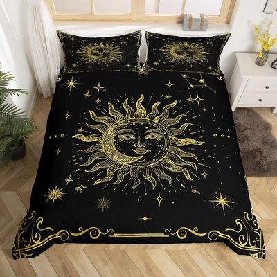Erosebridal Boho Mandala Duvet Cover Queen Celestial Sun And Moon Bedding Set Space Gold Stars Moon Comforter Cover For Kids Boys Girls Teens Galaxy Stars Quilt Cover With 2 Pillow Cases Bedroom Decor