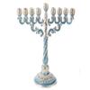 (D) Judaica Menorah Jewelled Blue Candle Holder with Decorative Stones view 1