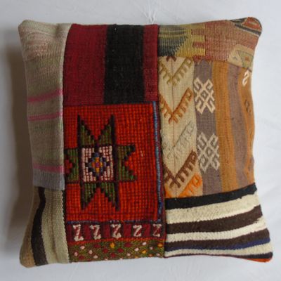 20''x20'' Bohemian Patchwork Cushion Cover, Tribal Pillowcase, Decorative Throw Pillow, Vintage Charm Cushion Cover,Organic Wool Pillowcase, Oriental Living Room Decor Cushion