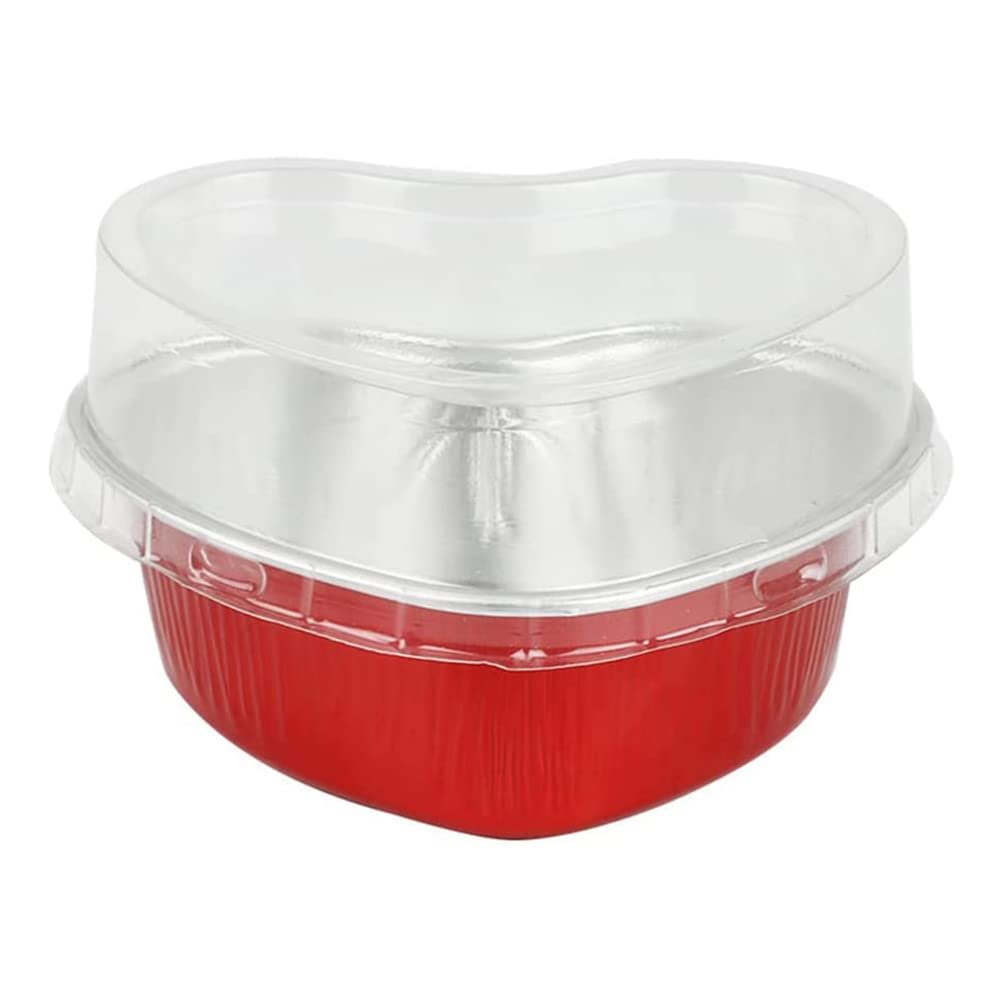 Aluminum Foil Heart Shaped Cake Pan with Lid Disposable Cheesecake Pans Baking Flan for Valentine Xmas Wedding Mother's Day Party Cupcake Cup (Cow,50 Sets)