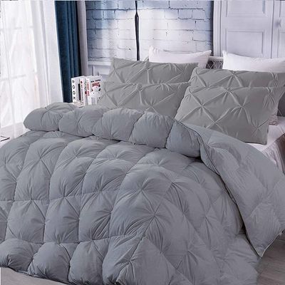 100% Soft Cotton Baffle Box Pinch Pleated 5 PC Comforter Set, Palatial King -Silver Winter Warm Feather Duvet Insert Ultra Soft Breathable 500 GSM Fill Power Lightweight Comforter with 4 Shams