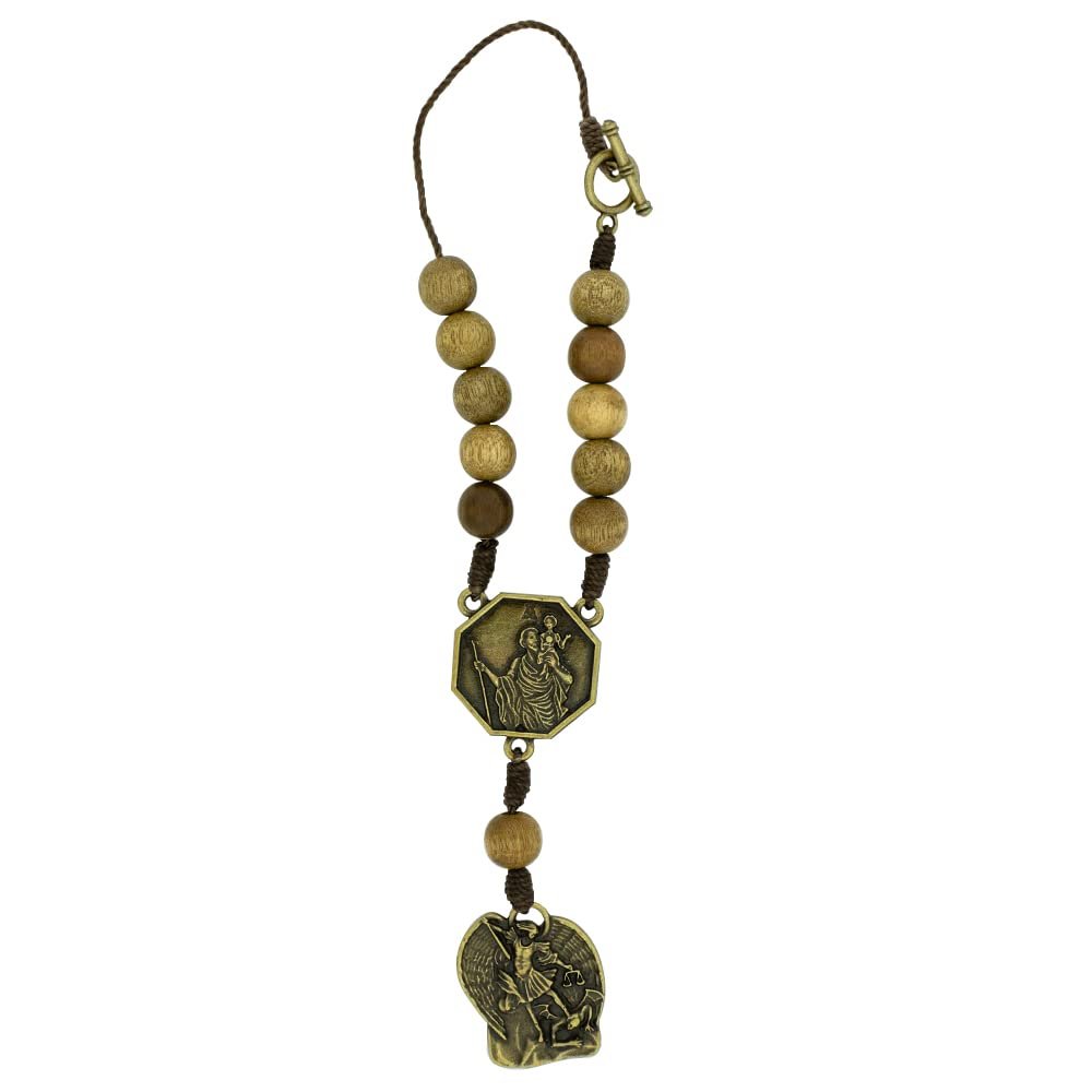 Brazilian Saint Michael and Saint Christopher One Decade Rosary with Clasp | Catholic Rearview Mirror Ornament | Great Religious Gift for Confirmation and Graduation