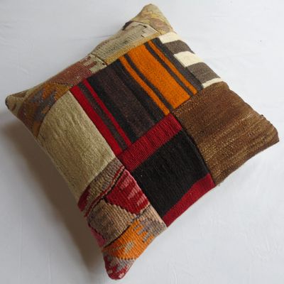 20''x20'' Patchwork Cushion Cover, Tribal Pillowcase, Decorative Throw Pillow, Vintage Charm Cushion Cover,Organic Wool Pillowcase, Oriental Living Room Decor Cushion