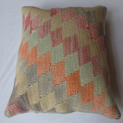 20''x20'' Kilim Pillowcase, Decorative Throw Pillow with Zipper, Vintage Charm Cushion Cover, Organic Wool Pillowcase, Hippie Decor, Oriental Living Room Decor Cushion