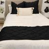 Crown Bedding Queen Size 400 Thread Count 5 Piece Pinch Pleated Bed Runner (1 Bed Runner + 4 Euro Shams) Black Solid 100% Egyptian Cotton Soft Fade-Resistant Easy Care Decorative Bed Scarf view 2