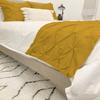 Crown Bedding Twin Size 400 Thread Count 5 Piece Pinch Pleated Bed Runner (1 Bed Runner + 4 Euro Shams) Gold Solid 100% Egyptian Cotton Soft Fade-Resistant Easy Care Decorative Bed Scarf view 1