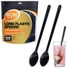 100-Pack 9-Inch Black Heavy Duty Long Handle Plastic Spoons Durable Big Capacity Disposable Spoons for Shakes, Smoothies, Ice Cream & Deep Jars view 1