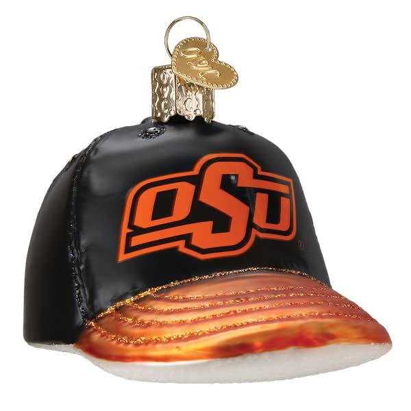 Old World Christmas Oklahoma State Baseball Cap Glass Blown Ornament for Christmas Tree