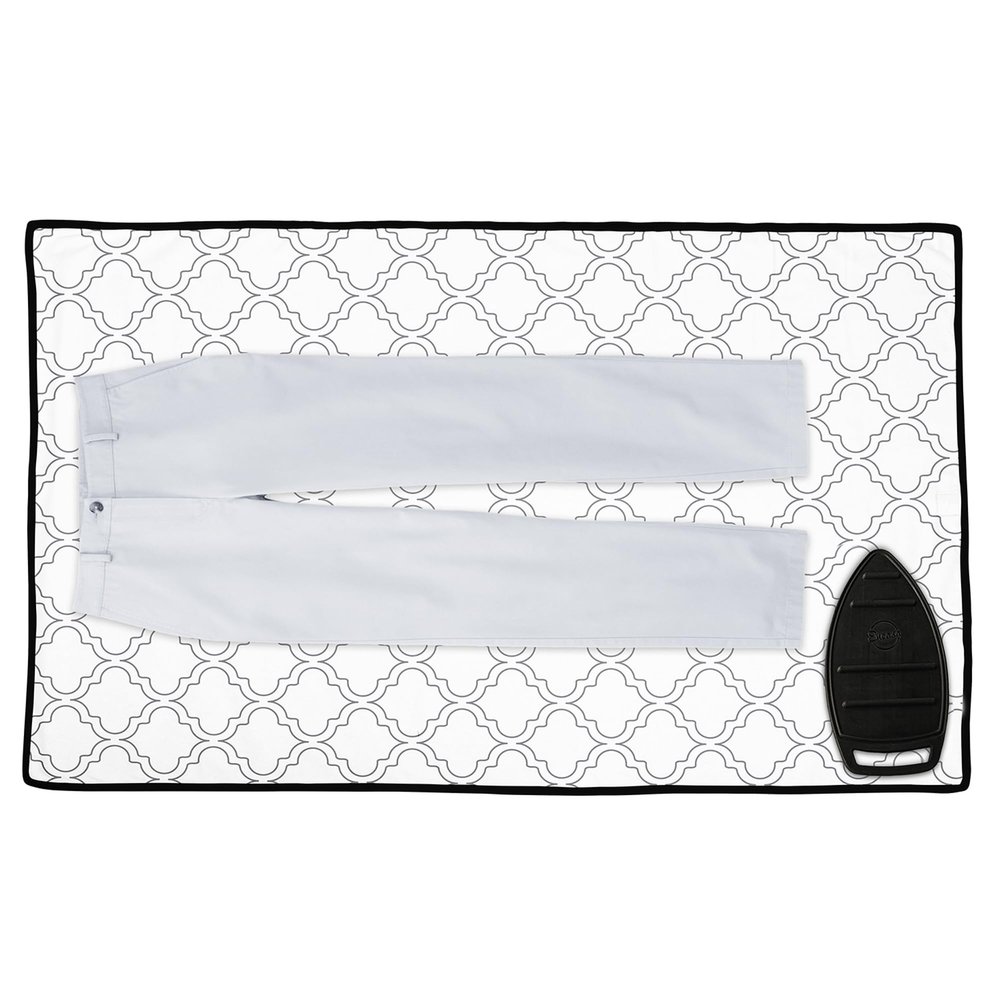 Encasa XO Ironing Mat/Pad (Large 48"x28") with 3mm Padding & Silicone Iron Rest for Steam Pressing on Tabletop or Bed - Heat Resistant, Portable, Quilting & Travel Blanket - White Tiles