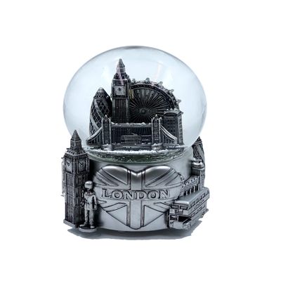 London 3D Musical Snow Globe Romantic Gift Souvenir Decor for Home Office 5 1/2" (Silver)