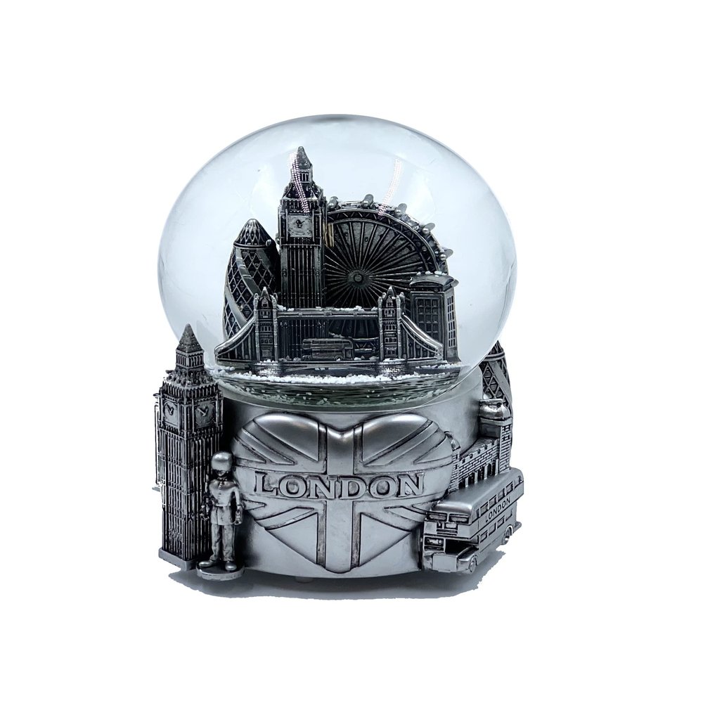 London 3D Musical Snow Globe Romantic Gift Souvenir Decor for Home Office 5 1/2" (Silver)