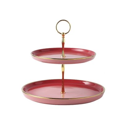 2-tier Cake with Ring Handle Ceramic Dessert Table Detachable Cupcake Stand Multi-color Pastry Tray Cupcake Display Stand (Color : Green, Size : Small)