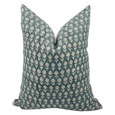 Indian Natural Heavy Linen Pillow Cover, Dusty Teal, Handmade Designer Throw Pillow, Both Side Print Custom Size