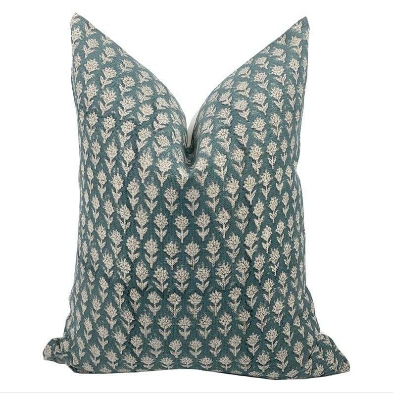 Indian Natural Heavy Linen Pillow Cover, Dusty Teal, Handmade Designer Throw Pillow, Both Side Print Custom Size