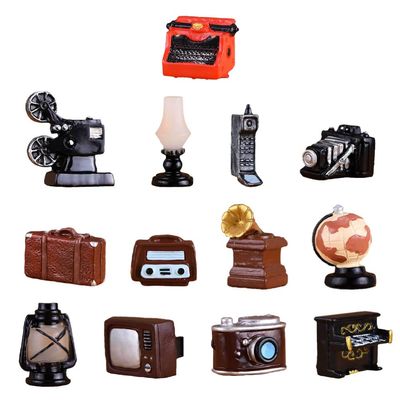 1 Set Retro Microlandscape Statue Mini Record Player Resin Television Figurine Vintage Small Radio Phonograph Models Music Box Toy