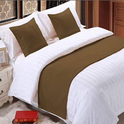 Twin (19"x60") Size Solid Bed Runner Scarf (1 Bed Runner Scarf + 2 Euro Pillow Shams) Protector Slipcover 100% Eygptian Cotton Taupe Color Bed Decorative Scarf for Bedroom Hotel Wedding Room