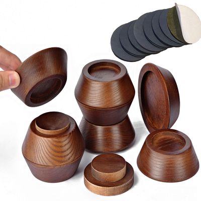 FASONLA Bed Risers, Furniture Risers (Set of 8-Height 1") Can be Adjusted to 2'' 3''or 4'', Lifts Furniture Risers, Solid Natural Wood Risers, Non-Slip Recessed Hole (Walnut Color)