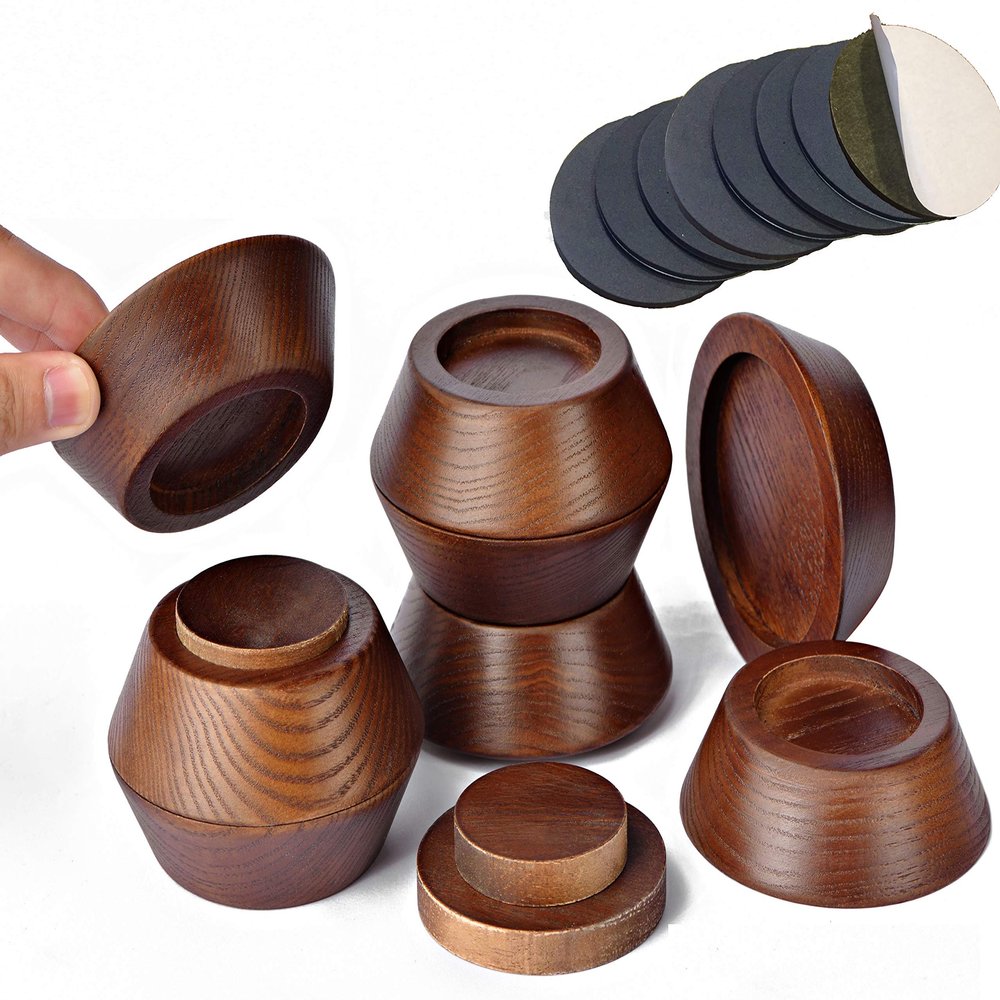 FASONLA Bed Risers, Furniture Risers (Set of 8-Height 1") Can be Adjusted to 2'' 3''or 4'', Lifts Furniture Risers, Solid Natural Wood Risers, Non-Slip Recessed Hole (Walnut Color)