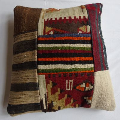 20''x20'' Patchwork Cushion Cover, Tribal Pillowcase, Decorative Throw Pillow, Vintage Charm Cushion Cover,Organic Wool Pillowcase, Oriental Living Room Decor Cushion