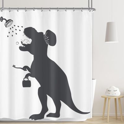 Funny Dinosaur Dino Kids Trex Raptor Silhouette Bathroom Shower Curtain Set
