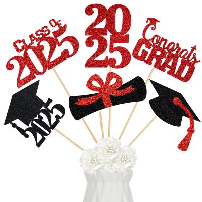 24Pcs 2025 Graduation Table Centerpieces Sticks Red, Graduation 2025 Party Centerpieces Sticks for Tables 2025 Red 2025 Table Centerpieces Decorations