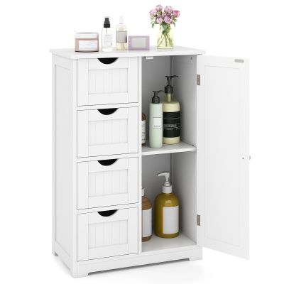 Tangkula Bathroom Floor Cabinet, Freestanding Storage Cabinet with 4 Drawers & Single Door, Adjustable Shelf, Multipurpose Bathroom Storage for Home Office, 21.5 x 12 x 32.5 Inches (White)