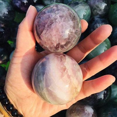 2-4pcs Natural Crystal Sphere Rainbow Fluorite Crystal Ball 5-8CM Decorative Ball Ornament Natural Healing Reiki Decoration (Color : Fluorite Ball, Size : 5-8cm)