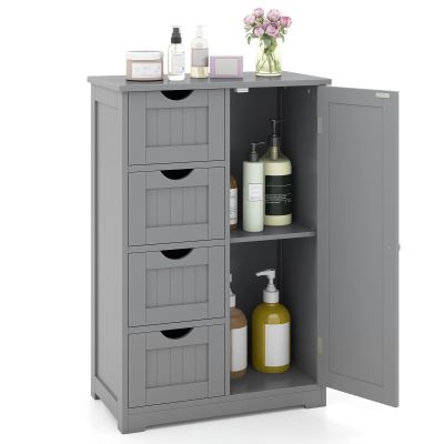 Tangkula Bathroom Floor Cabinet, Freestanding Storage Cabinet with 4 Drawers & Single Door, Adjustable Shelf, Multipurpose Bathroom Storage for Home Office, 21.5 x 12 x 32.5 Inches (Grey)