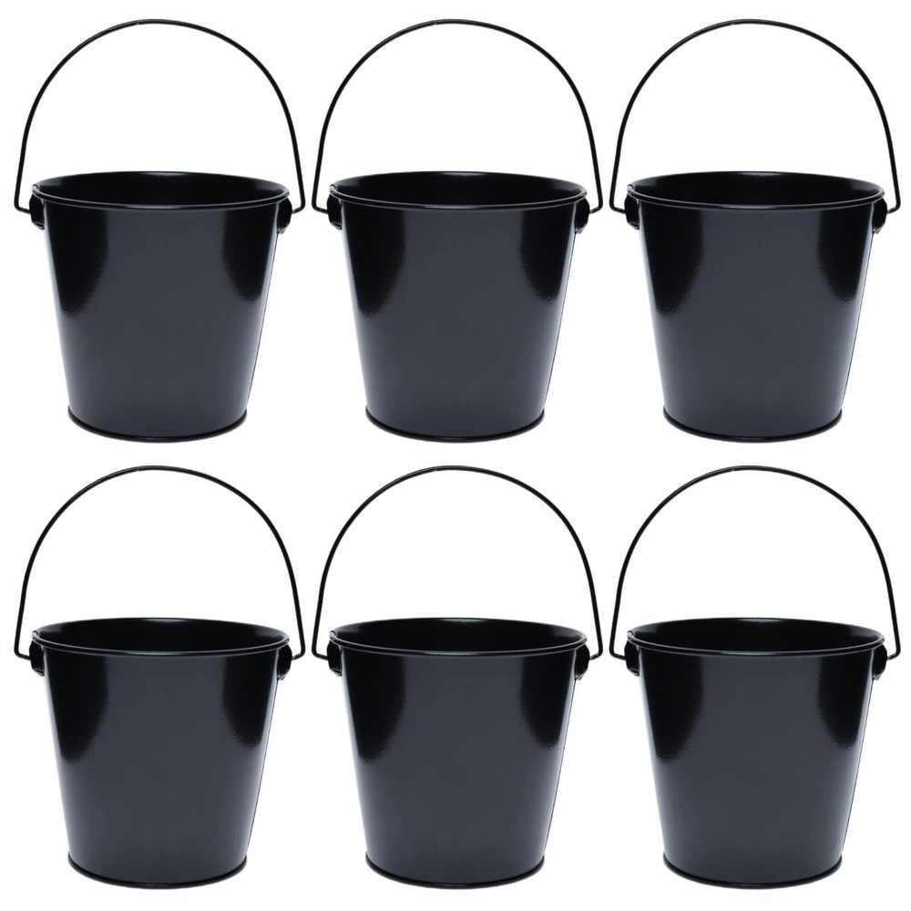 TAKMA Metal Buckets with Handle, 6 Pack 5.91 Inch Black Iron Pail, Easter Bucket,Pencil Holder and Flower Pots,Craft Supply Holders for Events,School Storage and Party (Black)