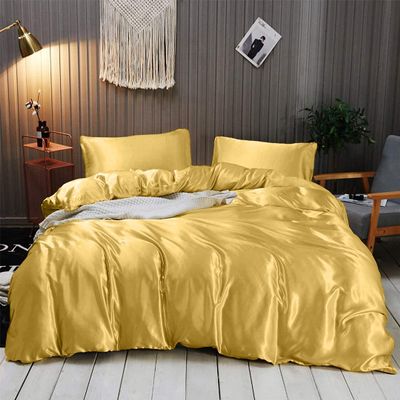 Rico Bedding Full XL Silk Sheet Set  7 Piece Silk Satin Sheets Set- Silk Satin Duvet Set - Hotel Luxury Bed Sheets - Deep Pockets - Breathable & Cooling - Wrinkle Free - Comfy-Gold Bed Sheets