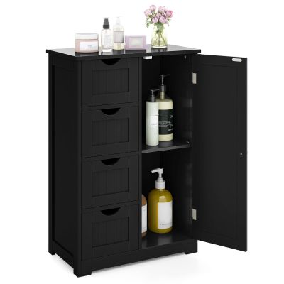 Tangkula Bathroom Floor Cabinet, Freestanding Storage Cabinet with 4 Drawers & Single Door, Adjustable Shelf, Multipurpose Bathroom Storage for Home Office, 21.5 x 12 x 32.5 Inches (Black)