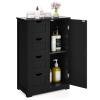 Tangkula Bathroom Floor Cabinet, Freestanding Storage Cabinet with 4 Drawers & Single Door, Adjustable Shelf, Multipurpose Bathroom Storage for Home Office, 21.5 x 12 x 32.5 Inches (Black) view 1