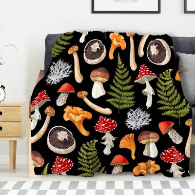 Avalokitesvara Edible Raw Mushrooms Flannel Blanket Super Soft and Warm for Bed Couch Sofa 120x90 Inch for Family